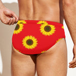 Red Sunflower Pattern Print Men's Swim Briefs