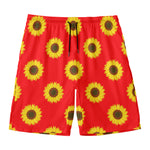 Red Sunflower Pattern Print Men's Swim Trunks