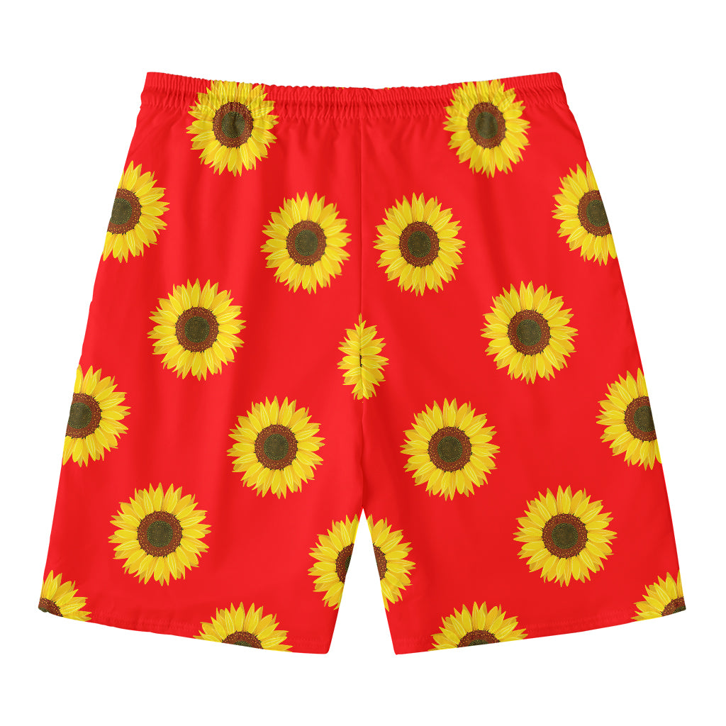 Red Sunflower Pattern Print Men's Swim Trunks
