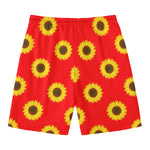 Red Sunflower Pattern Print Men's Swim Trunks