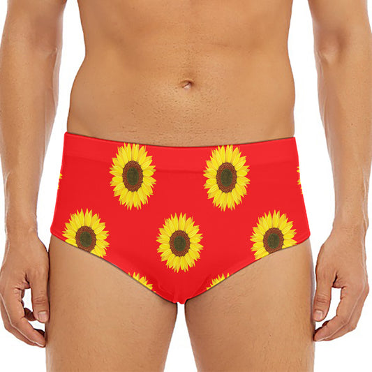 Red Sunflower Pattern Print Men's Triangle Swim Briefs