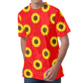 Red Sunflower Pattern Print Men's Velvet T-Shirt