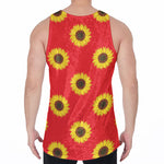 Red Sunflower Pattern Print Men's Velvet Tank Top