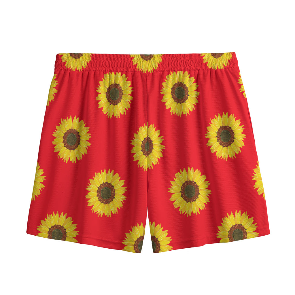 Red Sunflower Pattern Print Mesh Shorts