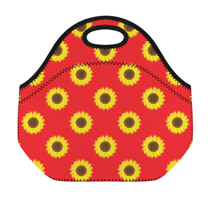 Red Sunflower Pattern Print Neoprene Lunch Bag