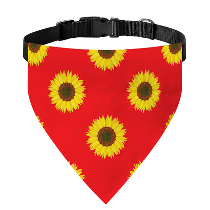 Red Sunflower Pattern Print Over The Collar Dog Bandana
