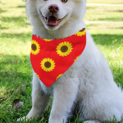Red Sunflower Pattern Print Over The Collar Dog Bandana