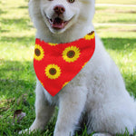 Red Sunflower Pattern Print Over The Collar Dog Bandana