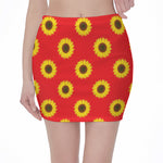 Red Sunflower Pattern Print Pencil Mini Skirt