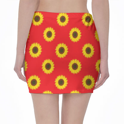 Red Sunflower Pattern Print Pencil Mini Skirt