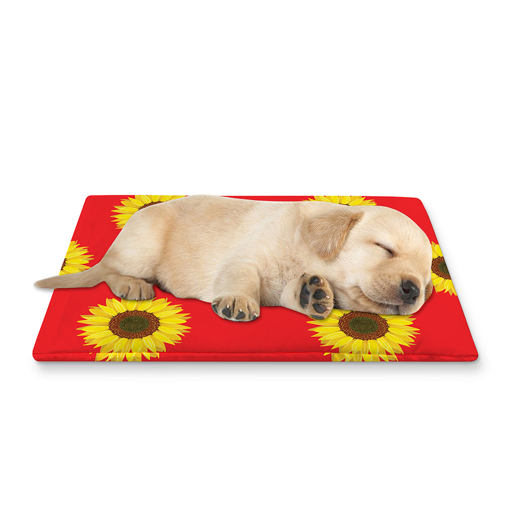 Red Sunflower Pattern Print Pet Cooling Mat Cover
