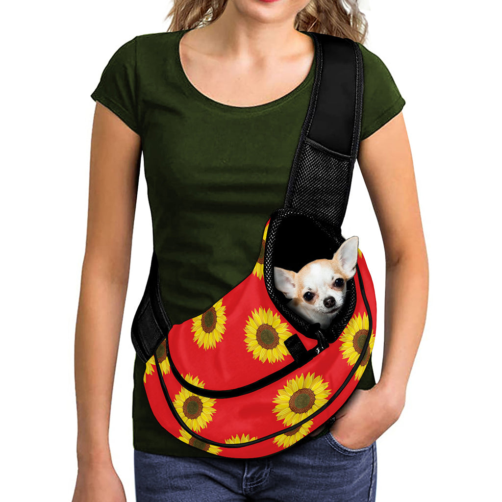 Red Sunflower Pattern Print Pet Sling Carrier