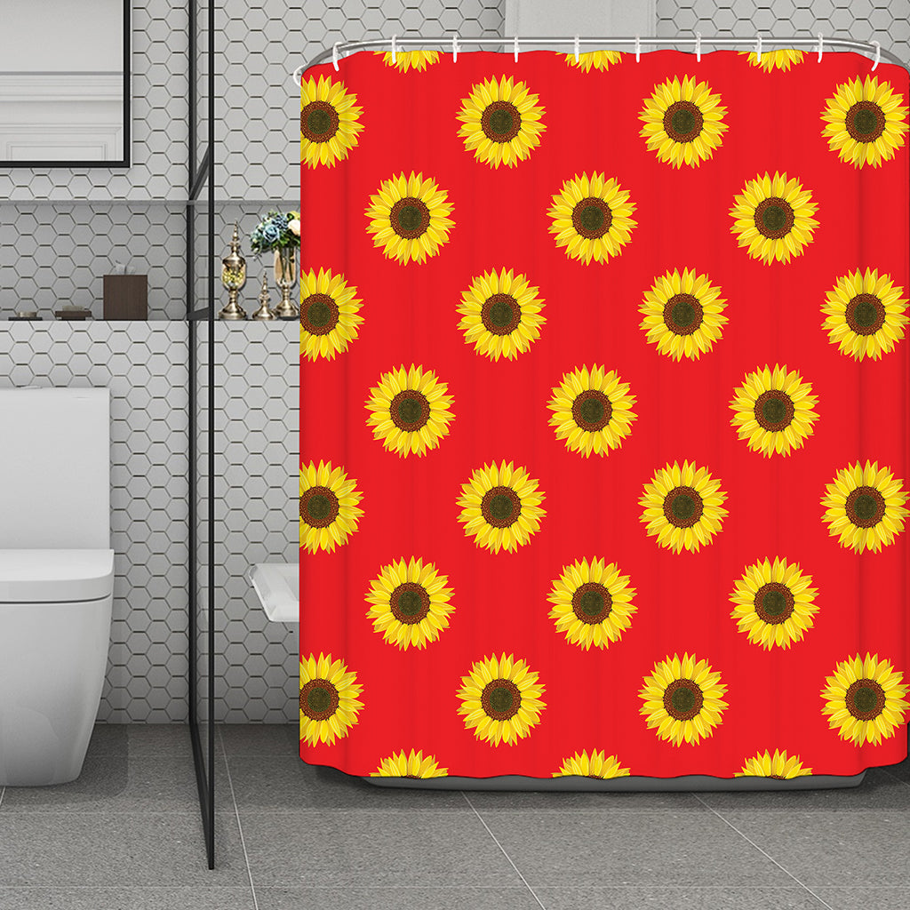 Red Sunflower Pattern Print Polyester Shower Curtain