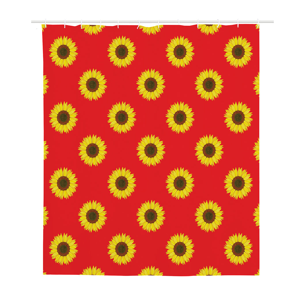 Red Sunflower Pattern Print Polyester Shower Curtain