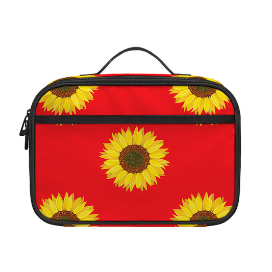 Red Sunflower Pattern Print Portable Lunch Bag