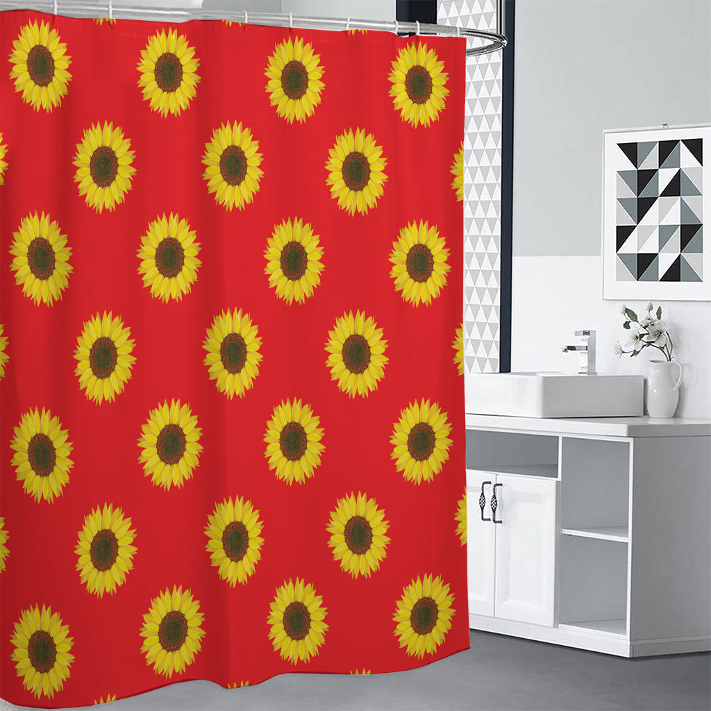 Red Sunflower Pattern Print Premium Shower Curtain