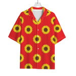 Red Sunflower Pattern Print Rayon Hawaiian Shirt