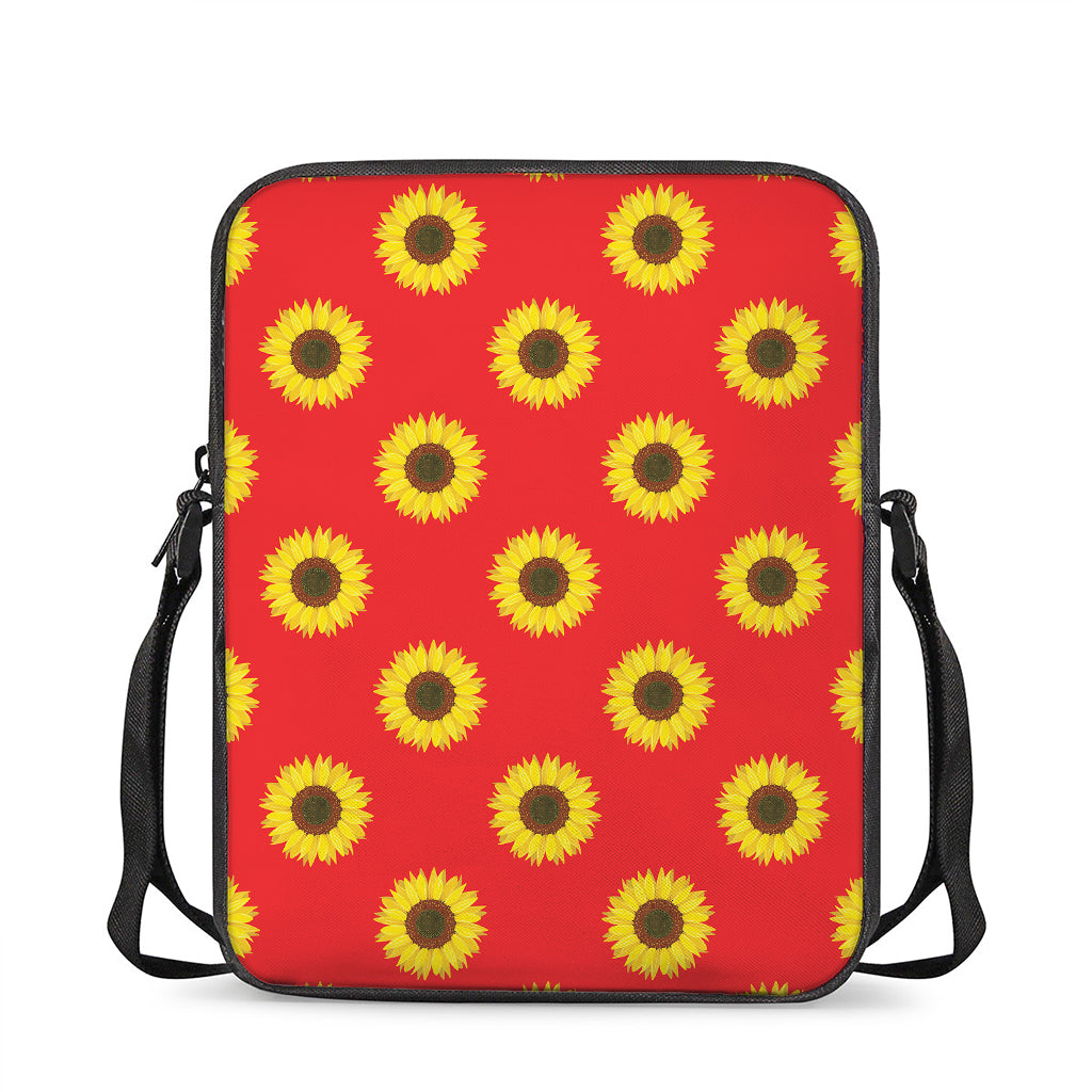 Red Sunflower Pattern Print Rectangular Crossbody Bag