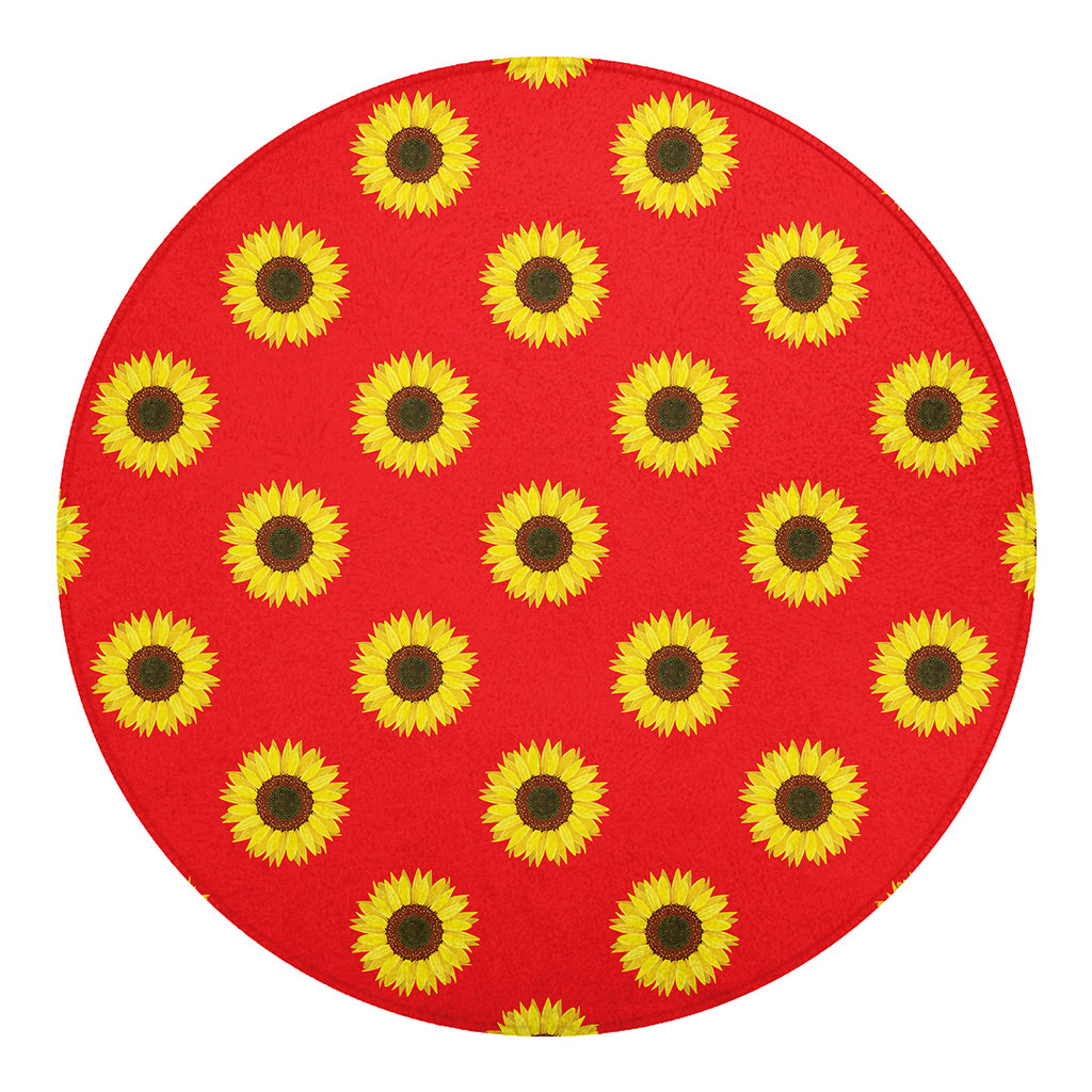 Red Sunflower Pattern Print Round Blanket