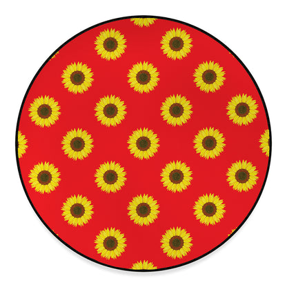 Red Sunflower Pattern Print Round Floor Mat