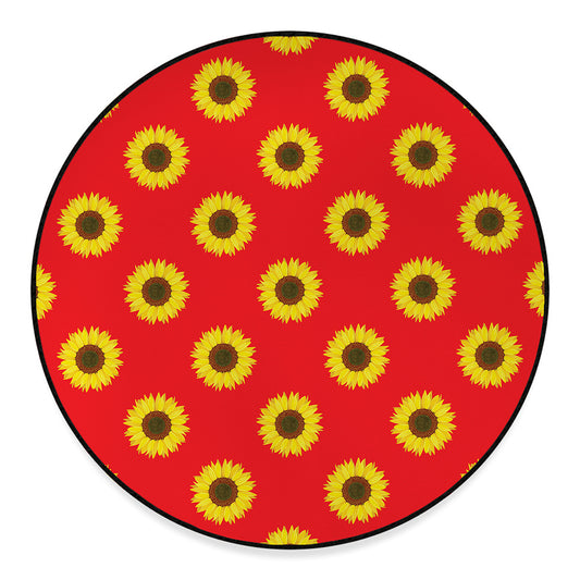 Red Sunflower Pattern Print Round Floor Mat