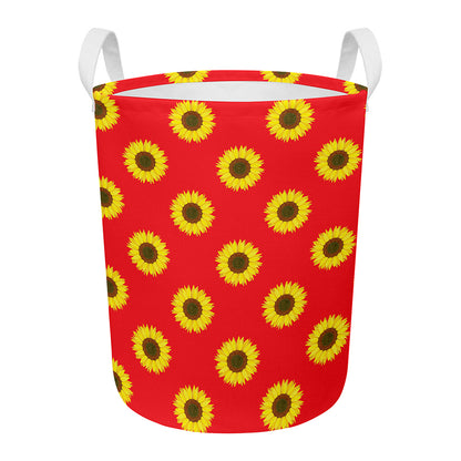 Red Sunflower Pattern Print Round Laundry Basket