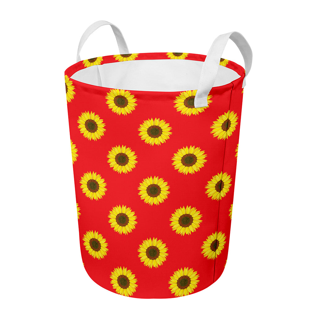 Red Sunflower Pattern Print Round Laundry Basket