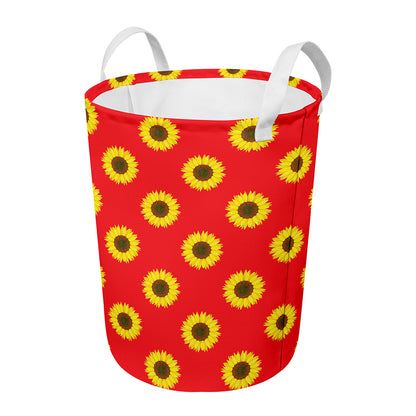 Red Sunflower Pattern Print Round Laundry Basket