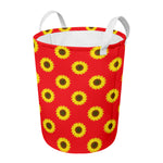 Red Sunflower Pattern Print Round Laundry Basket