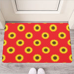 Red Sunflower Pattern Print Rubber Doormat