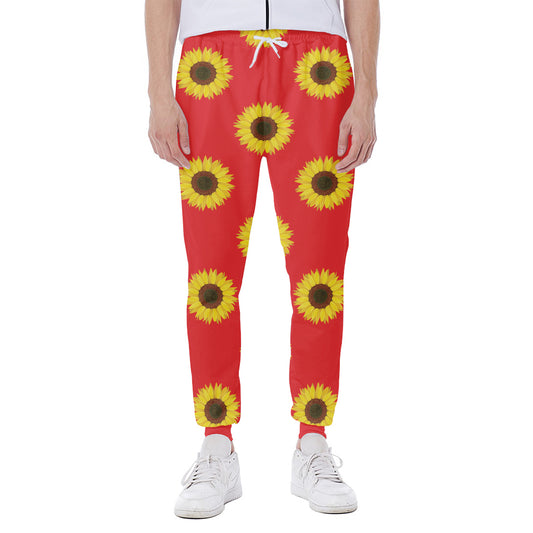 Red Sunflower Pattern Print Scuba Joggers