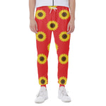 Red Sunflower Pattern Print Scuba Joggers