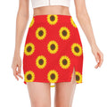 Red Sunflower Pattern Print Side Slit Mini Skirt