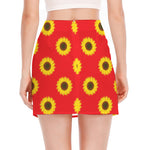 Red Sunflower Pattern Print Side Slit Mini Skirt