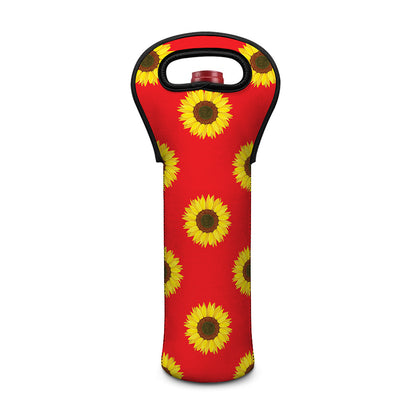 Red Sunflower Pattern Print Single Neoprene Wine Tote