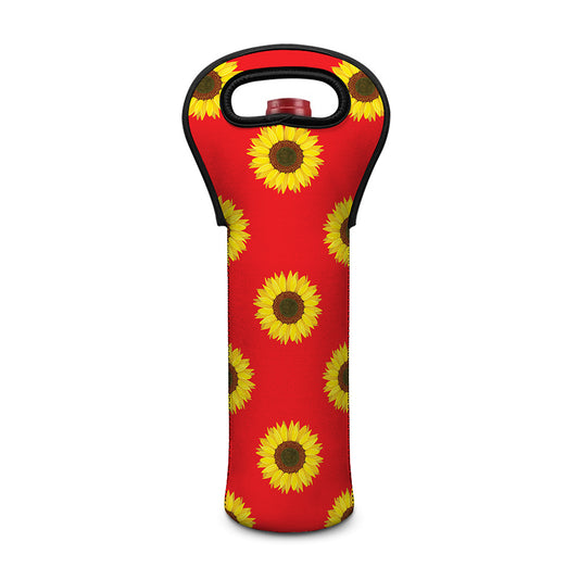 Red Sunflower Pattern Print Single Neoprene Wine Tote