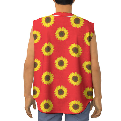 Red Sunflower Pattern Print Sleeveless Baseball Jersey