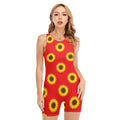 Red Sunflower Pattern Print Sleeveless One Piece Swimsuit
