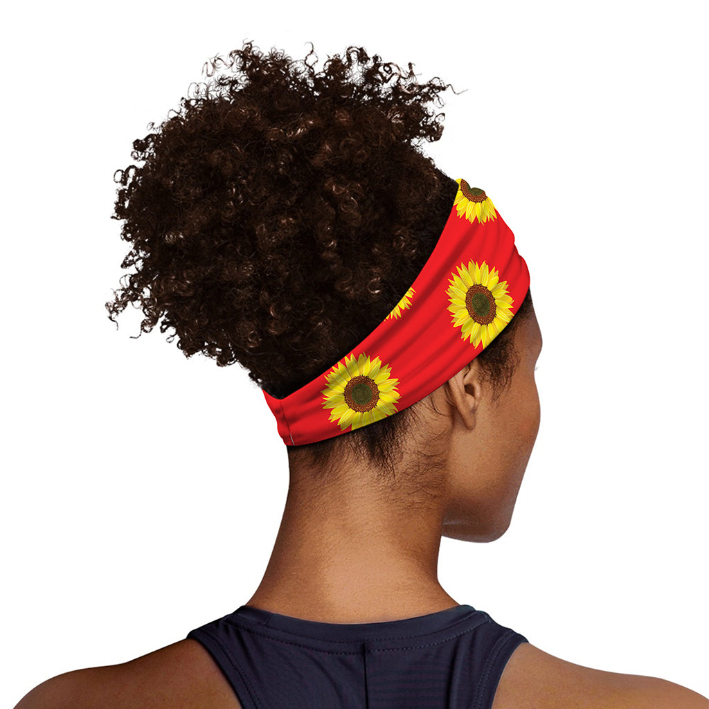 Red Sunflower Pattern Print Sports Headband