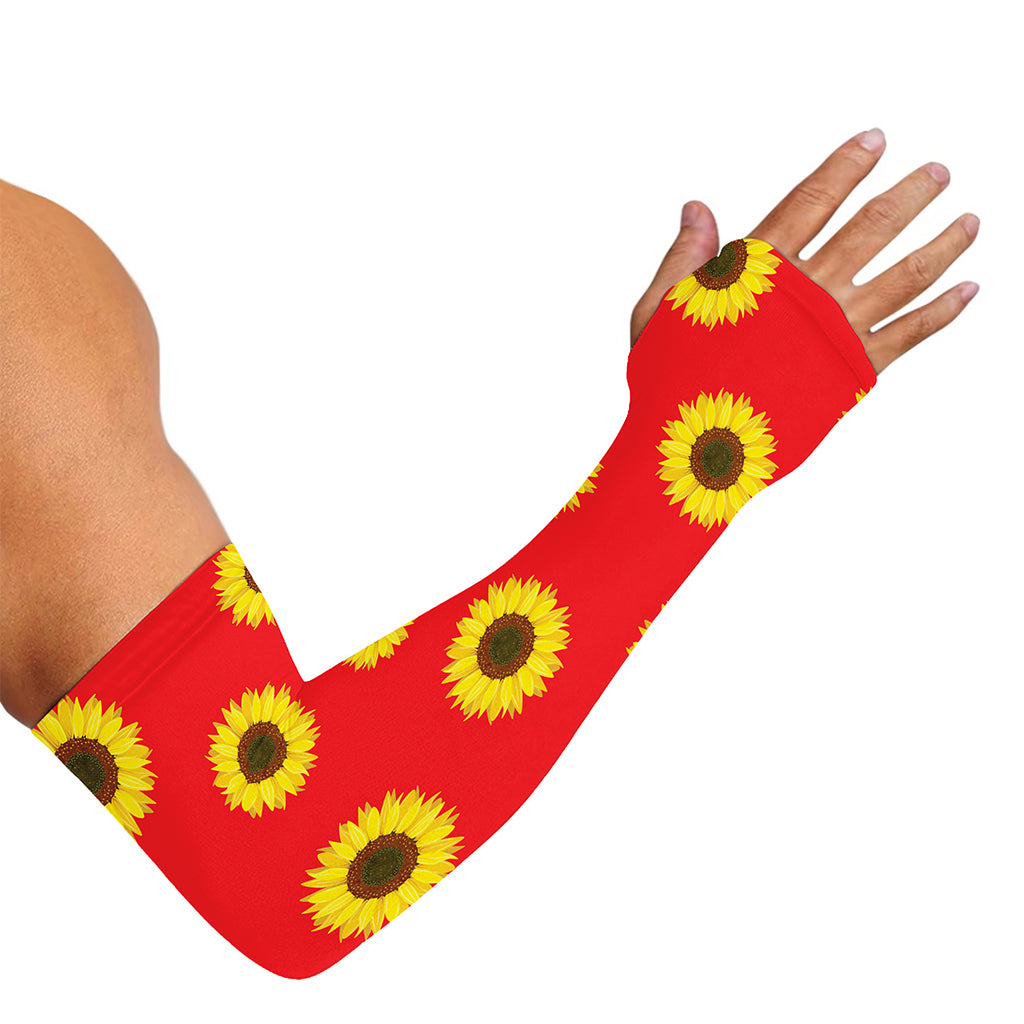 Red Sunflower Pattern Print Sun Protection Arm Sleeves