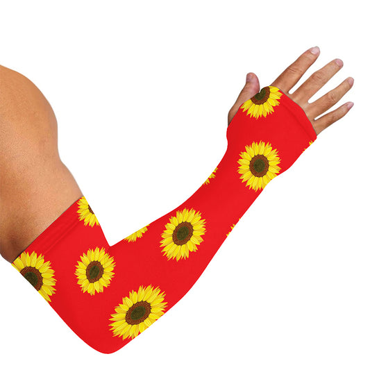 Red Sunflower Pattern Print Sun Protection Arm Sleeves