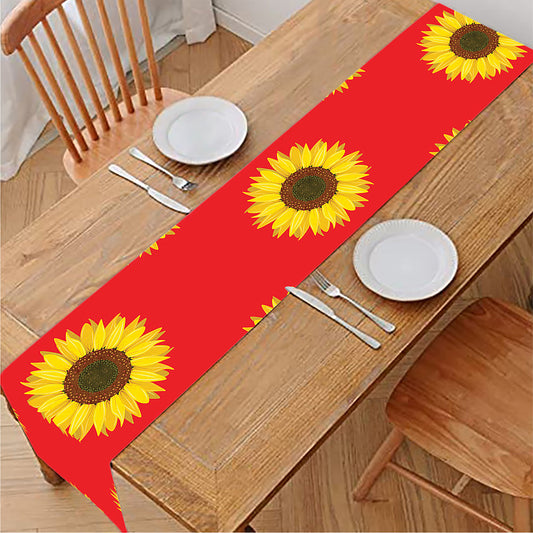 Red Sunflower Pattern Print Table Runner