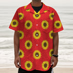 Red Sunflower Pattern Print Textured Short Sleeve Shirt