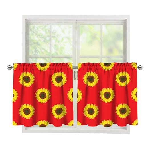 Red Sunflower Pattern Print Tier Curtains