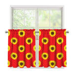 Red Sunflower Pattern Print Tier Curtains