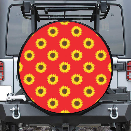 Red Sunflower Pattern Print Tire Cover