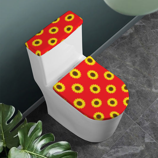 Red Sunflower Pattern Print Toilet Lid And Tank Cover Set