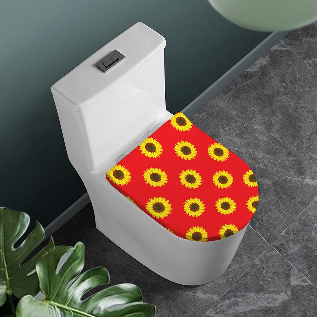 Red Sunflower Pattern Print Toilet Lid Cover