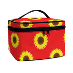 Red Sunflower Pattern Print Travel Makeup Bag
