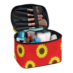 Red Sunflower Pattern Print Travel Makeup Bag